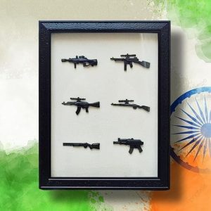 Operation Sindoor : Memorial Frame | Wall Decorative Glass Frame Art | Indian Army Tribute Wall Art with Miniature Rifles | Black Wooden Border – Multiple Designs (Khadi)