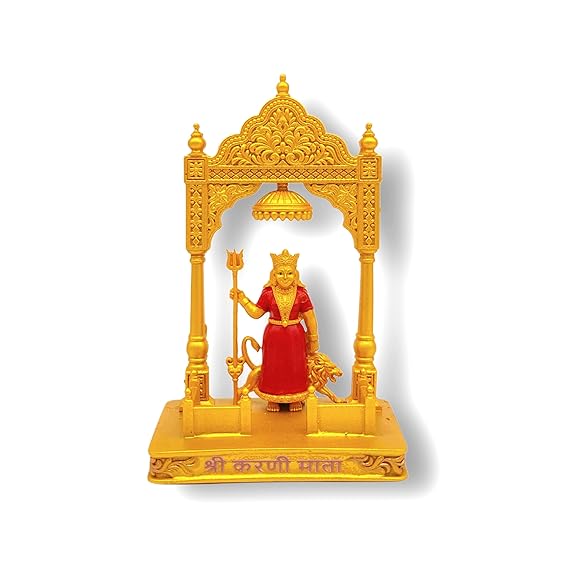 Karni MATA Murti, Deshnok with Golden Mehrav | Karni MATA Murti for Home Temple, Car Dashboard, Pooja Mandir and Gift.