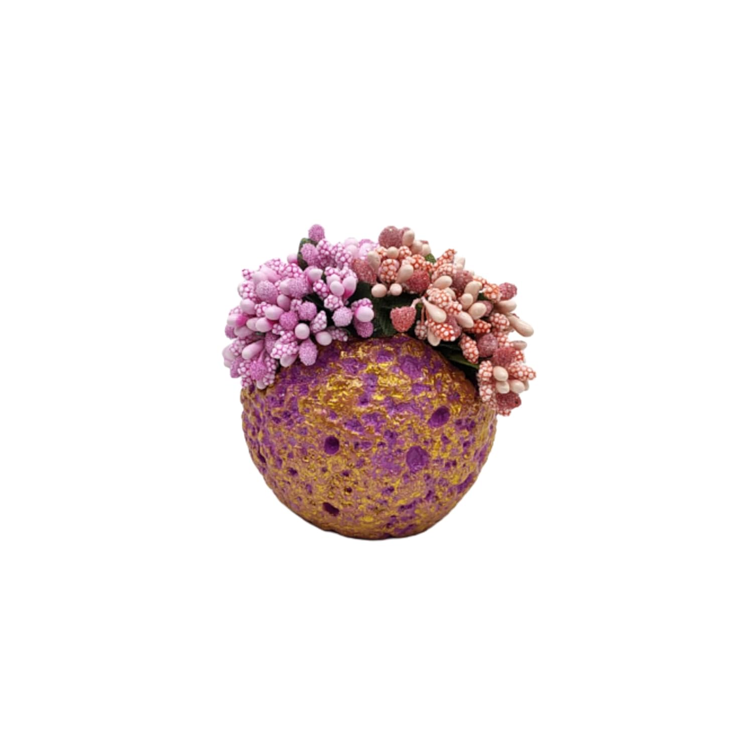 New Purple Round vase with Golden Finish and Free Pink Artificial Flowers for Unique Tabletop & Festival Decor. - Image 2
